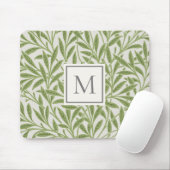 Elegant Vintage Green Willow Leaves Monogram Muismat (Met muis)