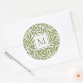 Elegant Vintage Green Willow Leaves Monogram Ronde Sticker (Envelop)
