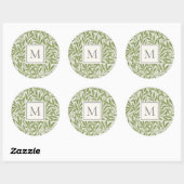 Elegant Vintage Green Willow Leaves Monogram Ronde Sticker (Vel)