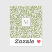 Elegant Vintage Green Willow Leaves Monogram Sticker (Vel)