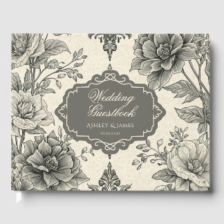 Elegant Vintage Grijs Bloemendecor Trouwgastenboek Gastenboek