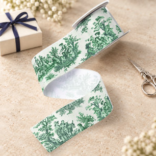Elegant Vintage Groen Toile Jouy Bloemenlint Satijnen Lint