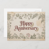 Elegant Vintage "Happy Anniversery" Design Briefkaart (Voorkant / Achterkant)