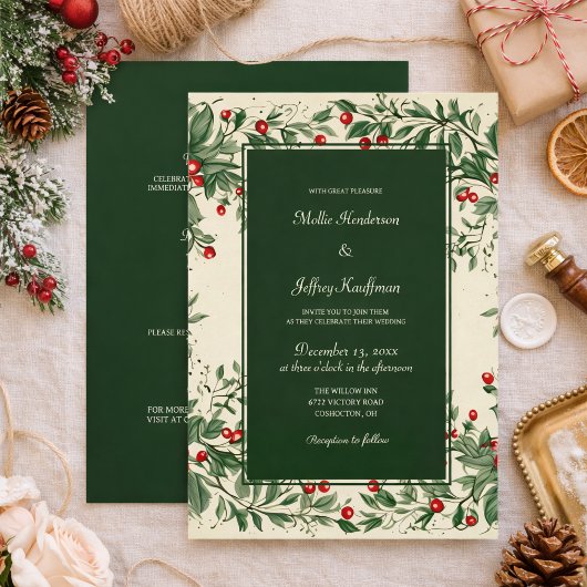 Elegant Vintage Holly Wedding  Kaart