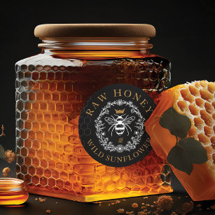 Elegant Vintage Honey Queen Bee Black & White Ronde Sticker