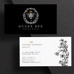 Elegant Vintage Honey Queen Bee Black & White Visitekaartje<br><div class="desc">Elegant stijlvol visitekaartje met honingthema. Het ontwerp is voorzien van een eigen, met de hand getekende koningin van het model honingbij met een elegante gouden kroon boven de koningin. Een prachtige, rustige florale stijl met lijsten van de bijenkoningbijen Een zwarte achtergrond contrasteert prachtig met de bijenkoningtekening. Gepersonaliseerd met uw bedrijfsnaam...</div>