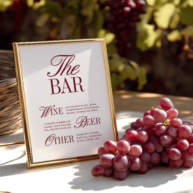 Elegant Vintage Ivoor Bar Menu Trouwbord (Elegant Vintage Ivory Bar Menu Wedding Sign)