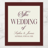 Elegant Vintage Ivory Dark Burgundy Wedding Wijn Etiket (Enkel label)