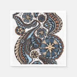 Elegant Vintage Kant en Blauwe Bloemige Zentangle Servet