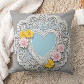 Elegant Vintage Kant Hart en Pastel Bloemmotief Gr Kussen