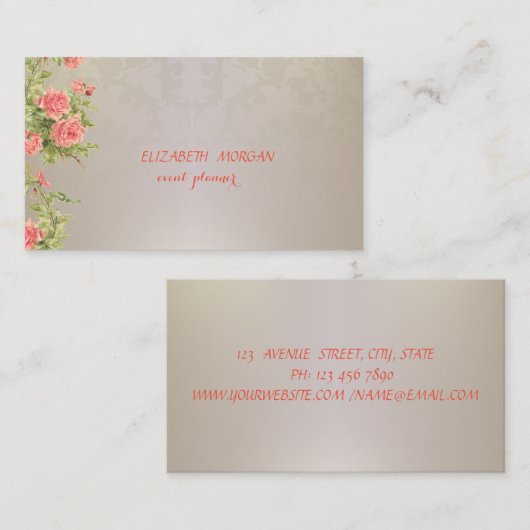 Elegant Vintage, kant, Rozen Visitekaartje (Voorkant / Achterkant)