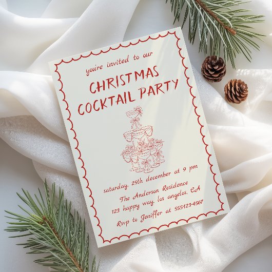 Elegant Vintage Kerst Cocktailparty Kaart