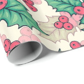 Elegant Vintage kerst Holly Floral Pattern | Cadeaupapier (Rol Hoek)