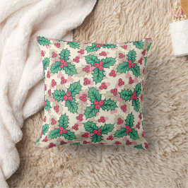 Elegant Vintage kerst Holly Floral Pattern | Kussen