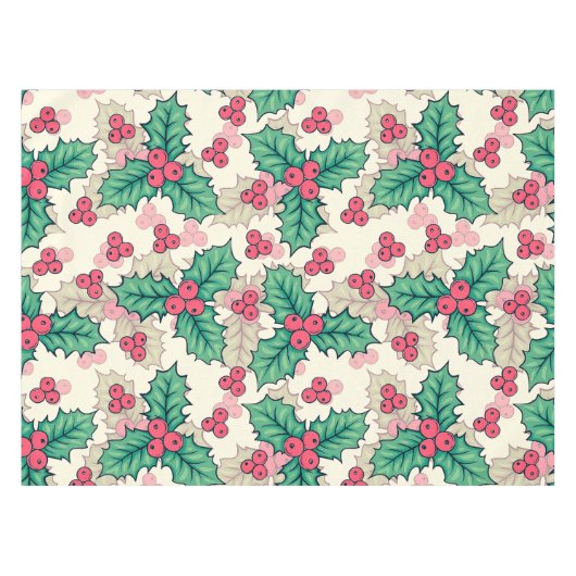 Elegant Vintage kerst Holly Floral Pattern | Tafelkleed (Voorkant (Horizontaal))