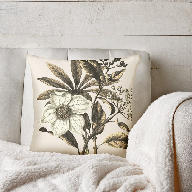 Elegant Vintage Kerst Roos Beige Floral Kussen (Creator heeft geüpload)