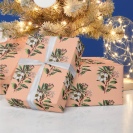 Elegant Vintage Kerst Roos Perzik Sinaasappel Cadeaupapier