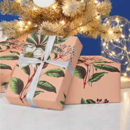 Elegant Vintage Kerst Roos Perzik Sinaasappel Cadeaupapier