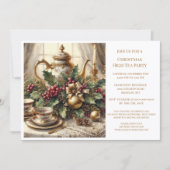 Elegant Vintage Kerst Tea Party Kaart (Voorkant)