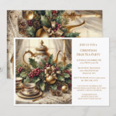 Elegant Vintage Kerst Tea Party Kaart (Voorkant / Achterkant)