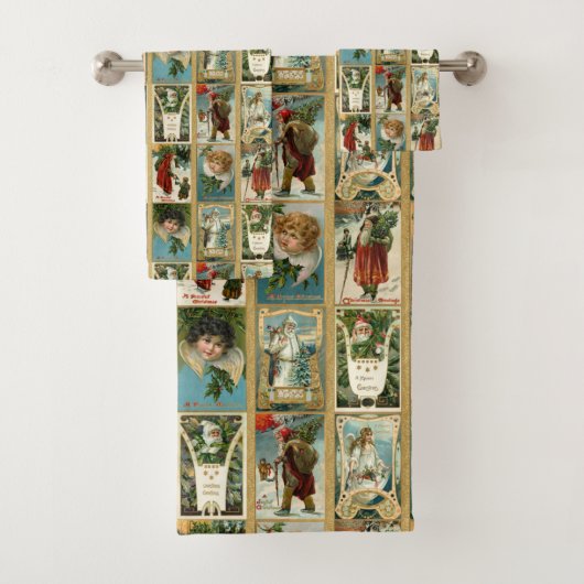 Elegant Vintage-kerstkaarten met Gold-grenzen Bad Handdoek (Insitu)