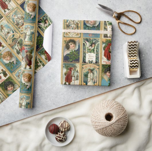 Elegant Vintage-kerstkaarten met Gold-grenzen Cadeaupapier (Crafts)