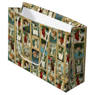 Elegant Vintage-kerstkaarten met Gold-grenzen Groot Cadeauzakje