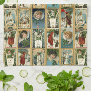 Elegant Vintage-kerstkaarten met Gold-grenzen Theedoek
