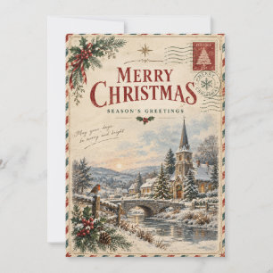 Elegant Vintage Kerstmis, Retro ansichtkaart stijl Kaart