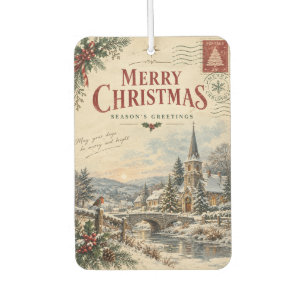Elegant Vintage Kerstmis, Retro ansichtkaart stijl Luchtverfrisser