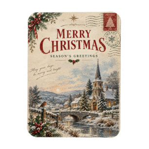 Elegant Vintage Kerstmis, Retro ansichtkaart stijl Magneet