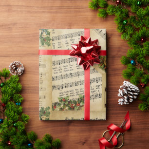 Elegant Vintage-kerstmuziekbladen Cadeaupapier