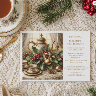 Elegant Vintage Kerstthee Feest Kaart