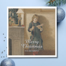 Elegant Vintage Kind met Kerstgroet Servet