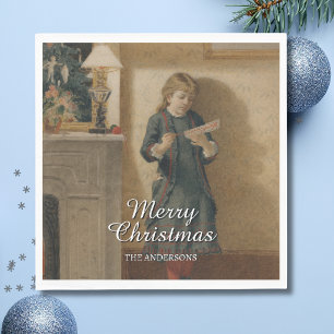Elegant Vintage Kind met Kerstgroet Servet