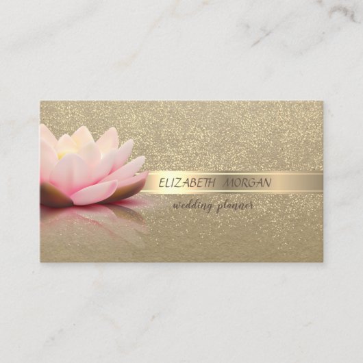 Elegant Vintage, Kraft, Gold Confetti, Lotus Visitekaartje (Voorkant)