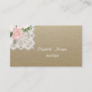 Elegant Vintage, Kraft, Lace, Waterverf Flowers Visitekaartje