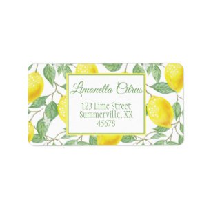 Elegant Vintage Lemon Fruits Leaves en Flowers Etiket