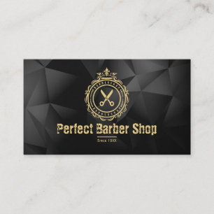 Elegant Vintage Logo Barber Shop Gold Scissors Visitekaartje
