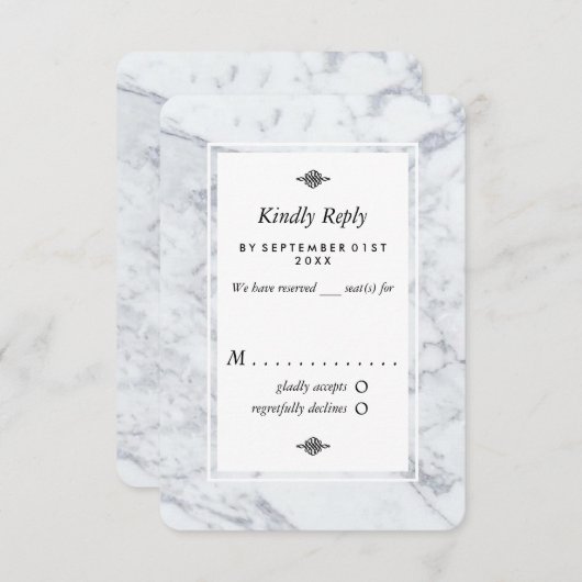 Elegant Vintage Marble Wedding RSVP Kaartje (Voorkant / Achterkant)