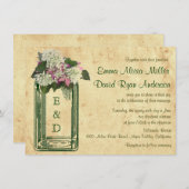 Elegant Vintage Mason Jar Hydrangea Wedding Invite Kaart (Voorkant / Achterkant)