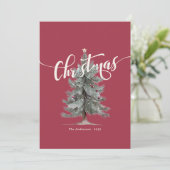 Elegant Vintage Merry Christmas Script Rustic Tree Feestdagenkaart (Staand voorkant)