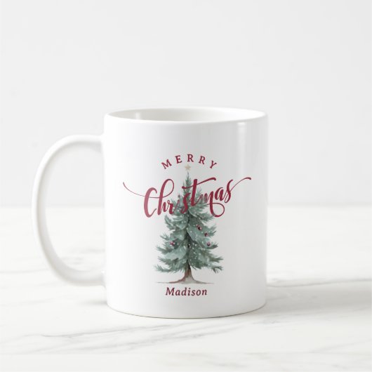 Elegant Vintage Merry Christmas Script Rustic Tree Koffiemok (Links)