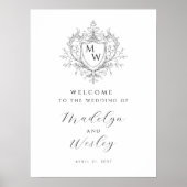 Elegant Vintage Monogram Crest Wedding Welcome Poster (Voorkant)