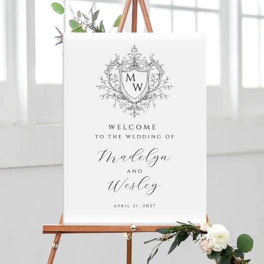 Elegant Vintage Monogram Crest Wedding Welcome Poster