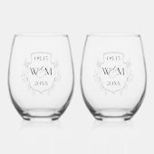 Elegant Vintage Monogram Huwelijk Wijnglas Zonder Voet (Voorkant)