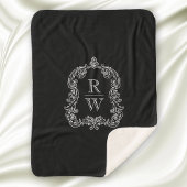 Elegant Vintage Monogram Wapenschild Zwart Wit Sherpa Deken