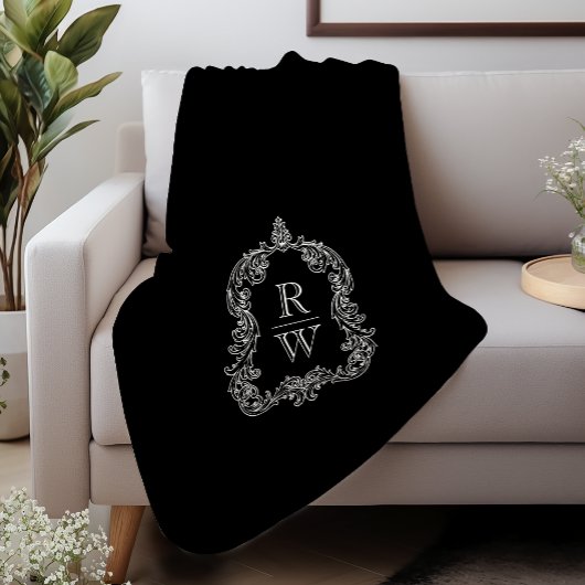 Elegant Vintage Monogram Wapenschild Zwart Wit Sherpa Deken