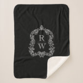 Elegant Vintage Monogram Wapenschild Zwart Wit Sherpa Deken (Voorkant)