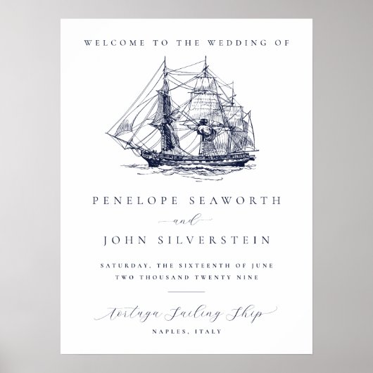 Elegant Vintage Nautical Ship Destination Wedding Poster (Voorkant)